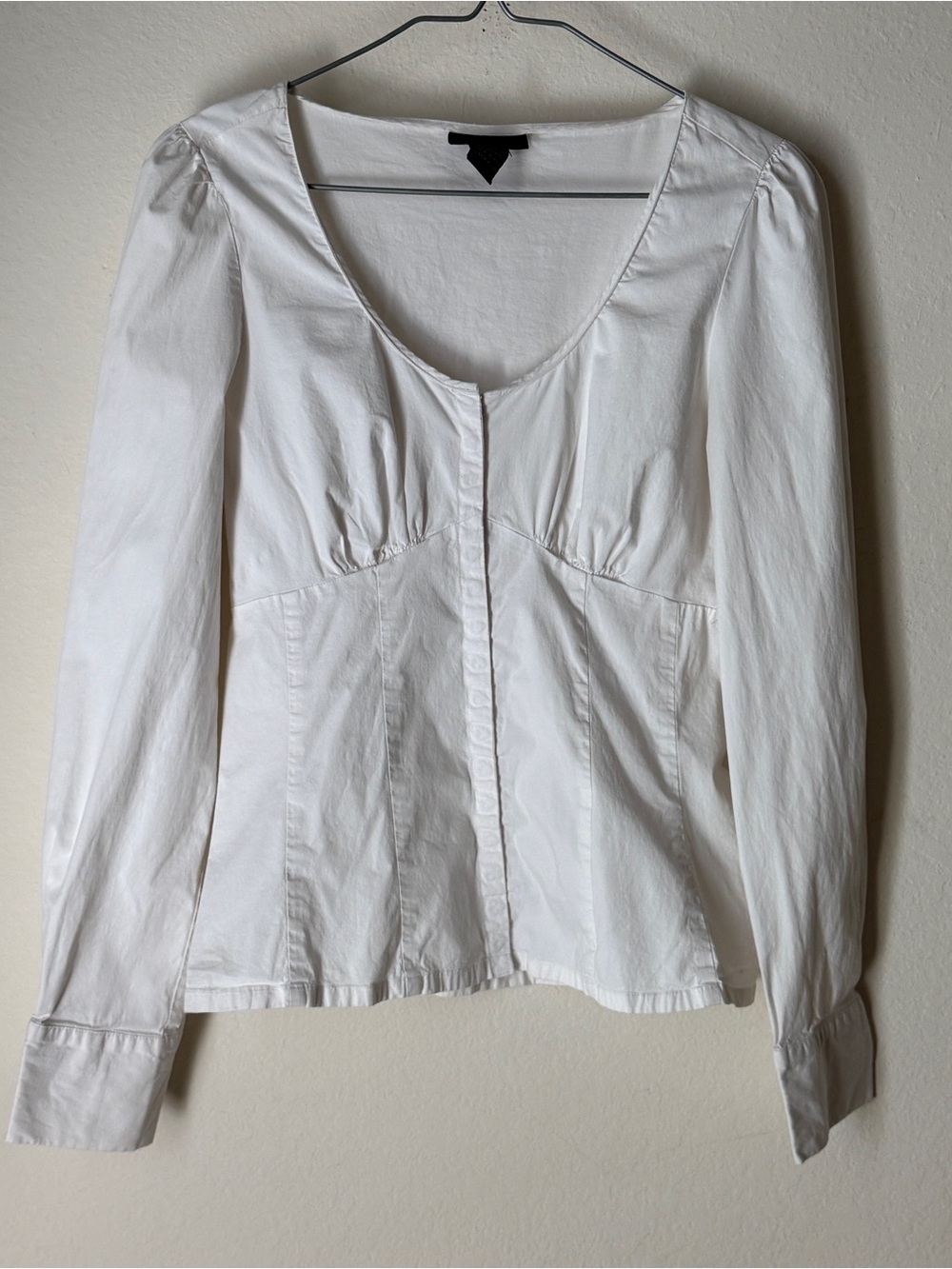 The Limited White Hook Closure Front Long-Sleeve Structured Faux Corset Blouse